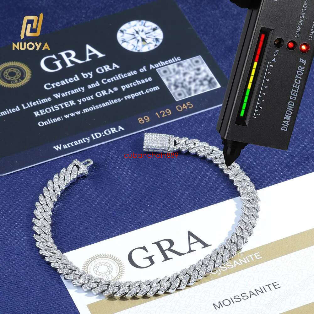 NUOYA Hight Quality 6MM VVS Moissanite k Hip Hop Jewelry Women White Gold Sier Cuban Chain Necklace For Gift