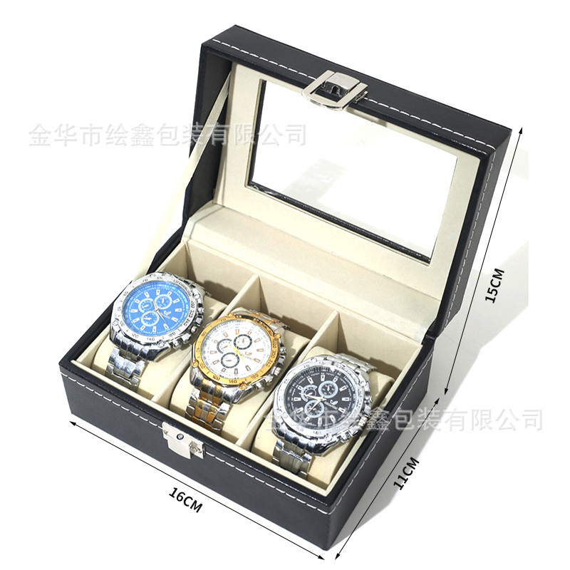SONGMICS Watch Box 24-Slot Watch Case Lockable Watch Storage Box with Glass Lid Gift Idea Ink Black Synthetic Leather 241225