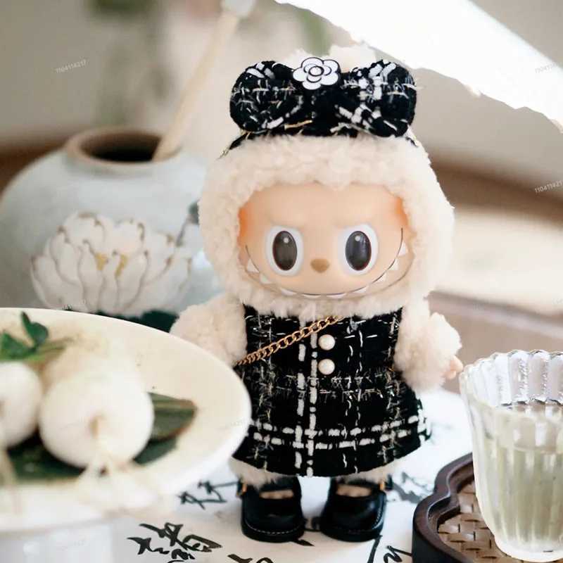 17cm Labubu V1v2 High-End Custom Casual Set With Printed Mini Bag Handsome Leather Jacket High-End Quality Doll ClothesT250313