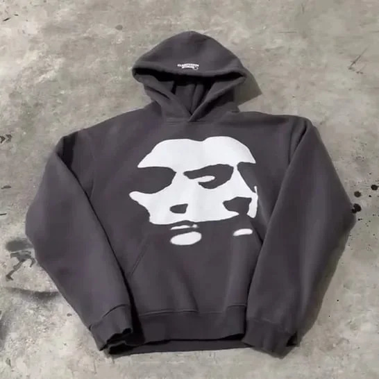 Y2K Hooded Sweatshirt Harajuku Gothic Two Face Graphic Print Oversized Hoodies Casual Fashion Men Women Streetwear Clothing 250314