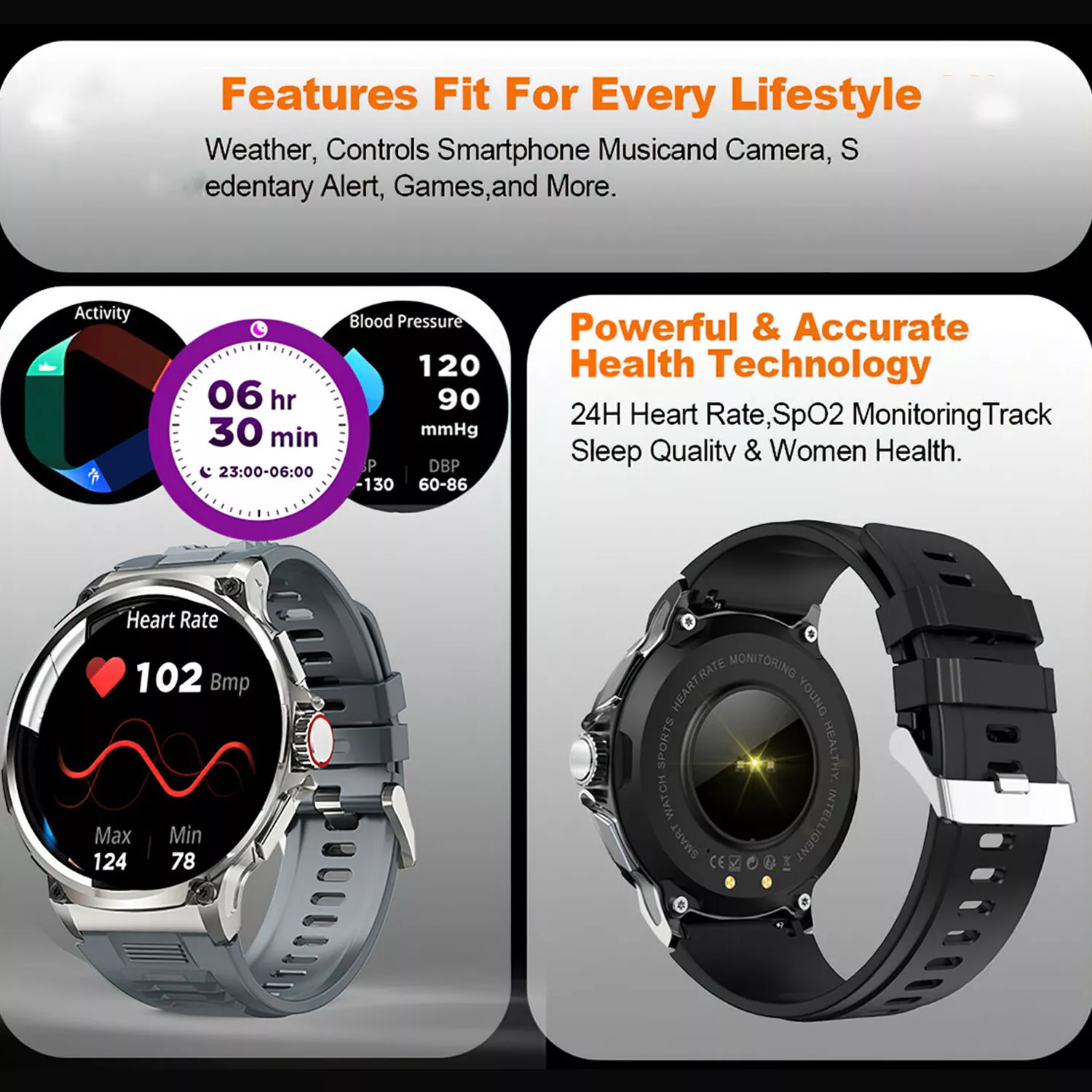 Indestructible Smart Call Watch Rugged Tactical Smartwatch Heart Rate Waterproof