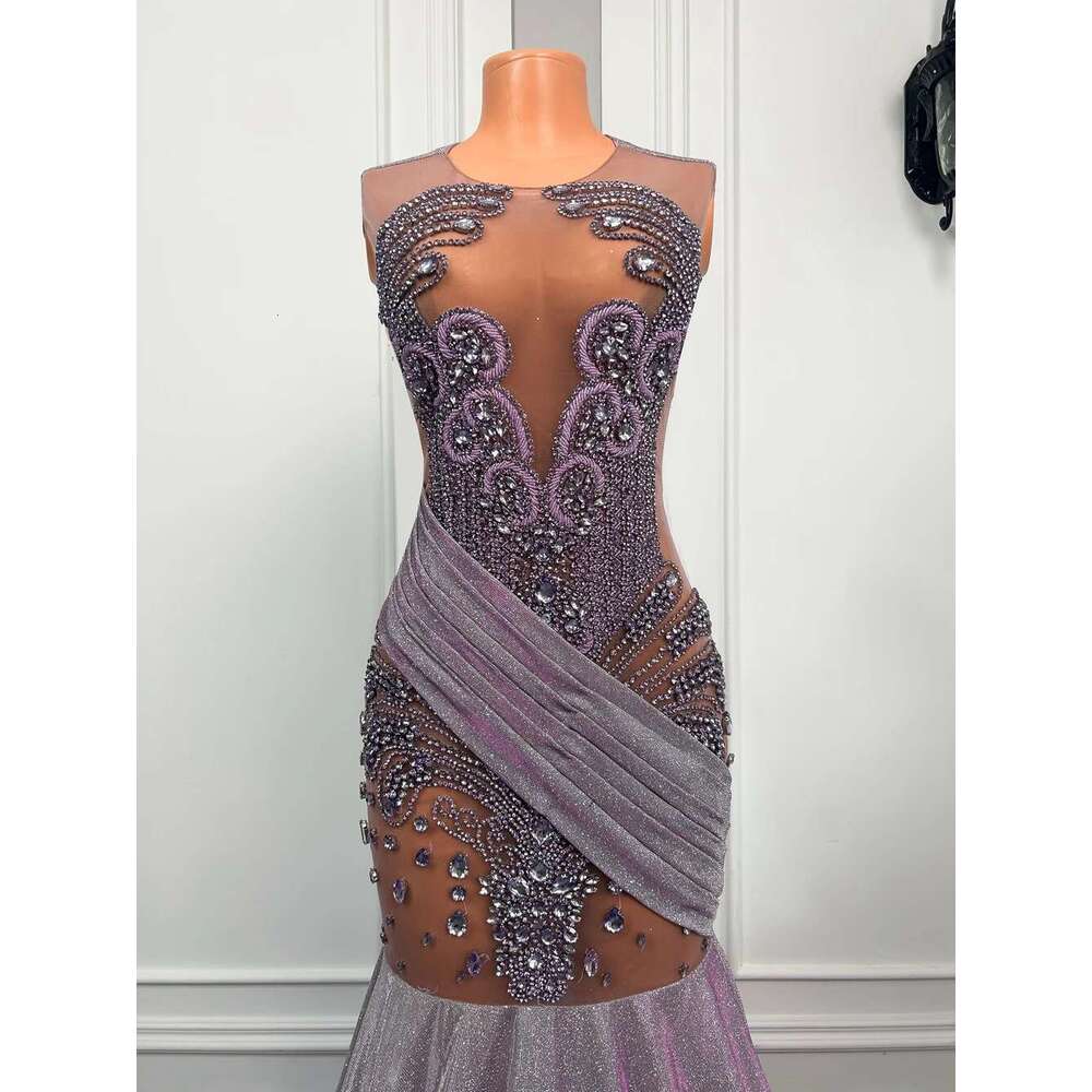 2025 prom Lavender Ball Gown For Black Girls Long Mermaid Dress With Diamond Ornaments