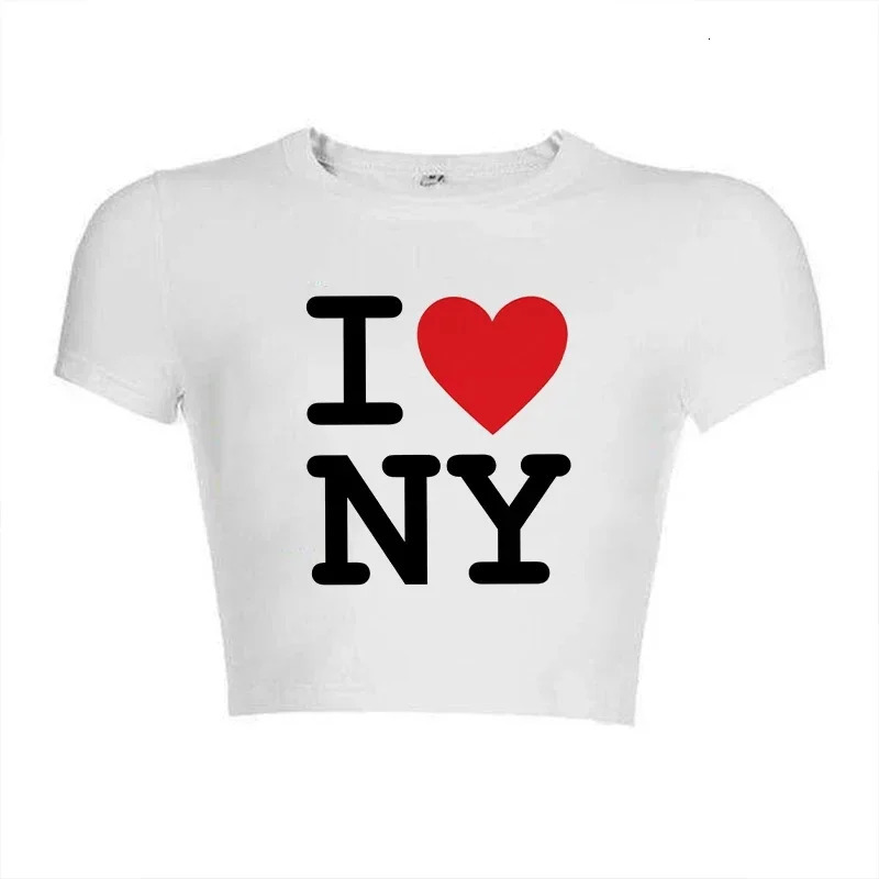 Crop Tops I love NY 2000s Streetwear Harajuku women T-shirt Short Sleeve Y2K Fashion Letter Print Cute Tees E-s Slim 250314