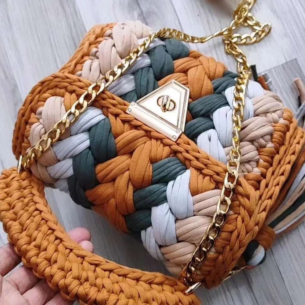 Purse Bags For Women 2024 New Handbags Handmade Crochet Contrast Knitted Chain Bag