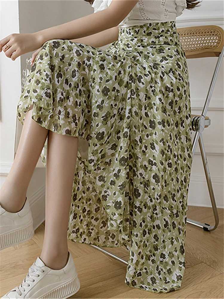 Skirts Realfert New Flower Printing A-line Skirts Bohemia 2025 Summer Spring High Waist Retro Womens Midi Length Integrated Skiing Y250314LX5O