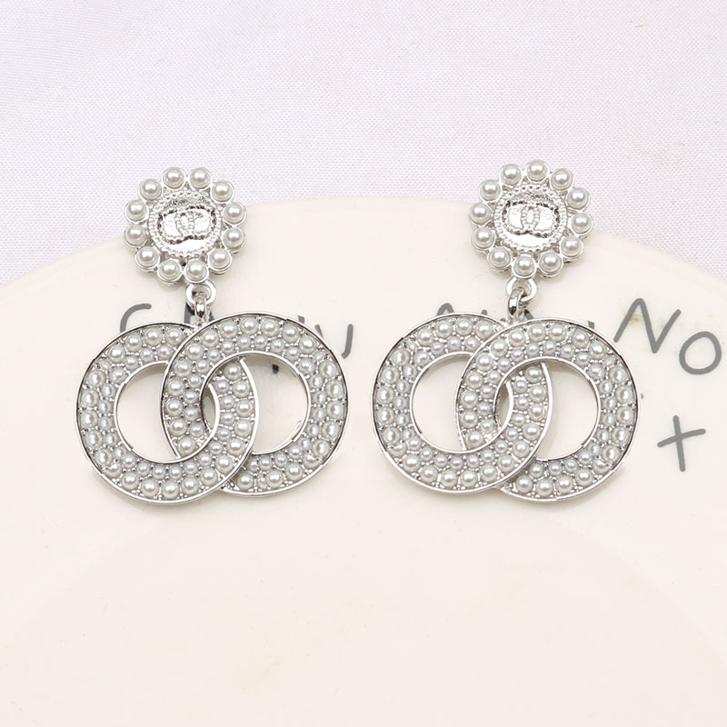 20Style Mixed Crystal Earring Simple 925 Silver Ear Stud Famous Women Geometry Round Rhinestone Pearl Long Earrings Bride Wedding Party Jewerlry Christmas Gifts