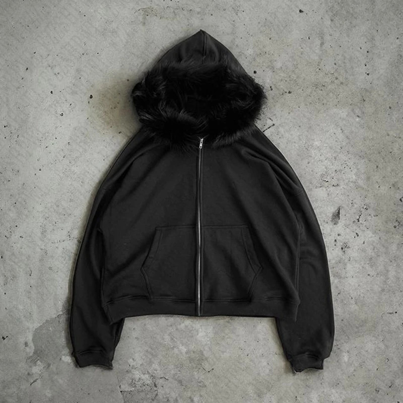 Fashion Mens Winter Fur Collar Cardigan Hip Hop Punk Rock Gothic Hoodie Casual Loose Street Top 250311