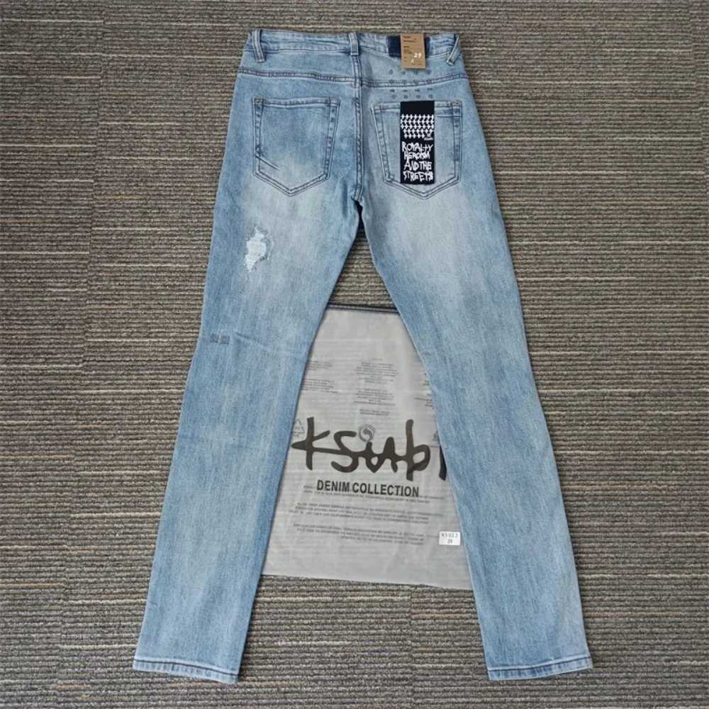 Black Blue Fashion Men KSUBI Cross Jeans Brand High Street Hole Trend Low Rise Skinny Denim Pants Ripped Frayed TrousersT250314
