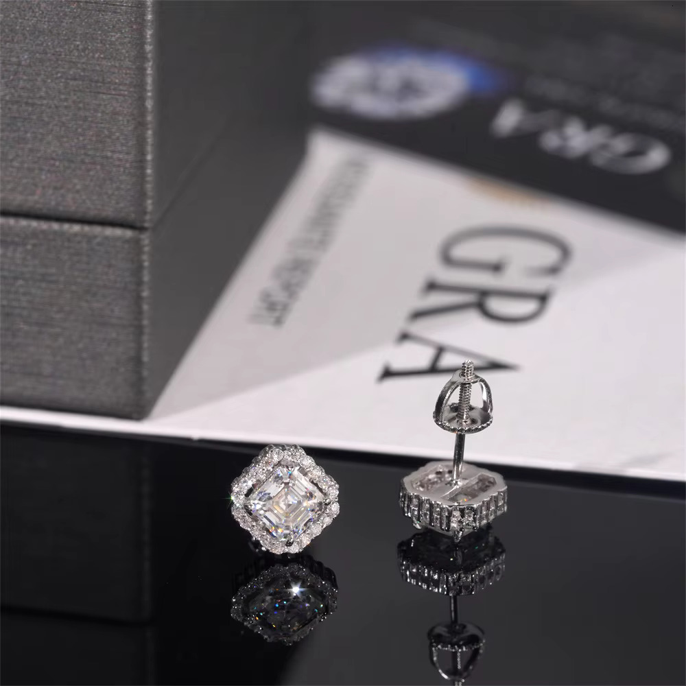 DE Hip Hop Princess Cut Moissanite Earring Chic Square Moissanite Earrings Hip Hop Women Men Moissanite Earring