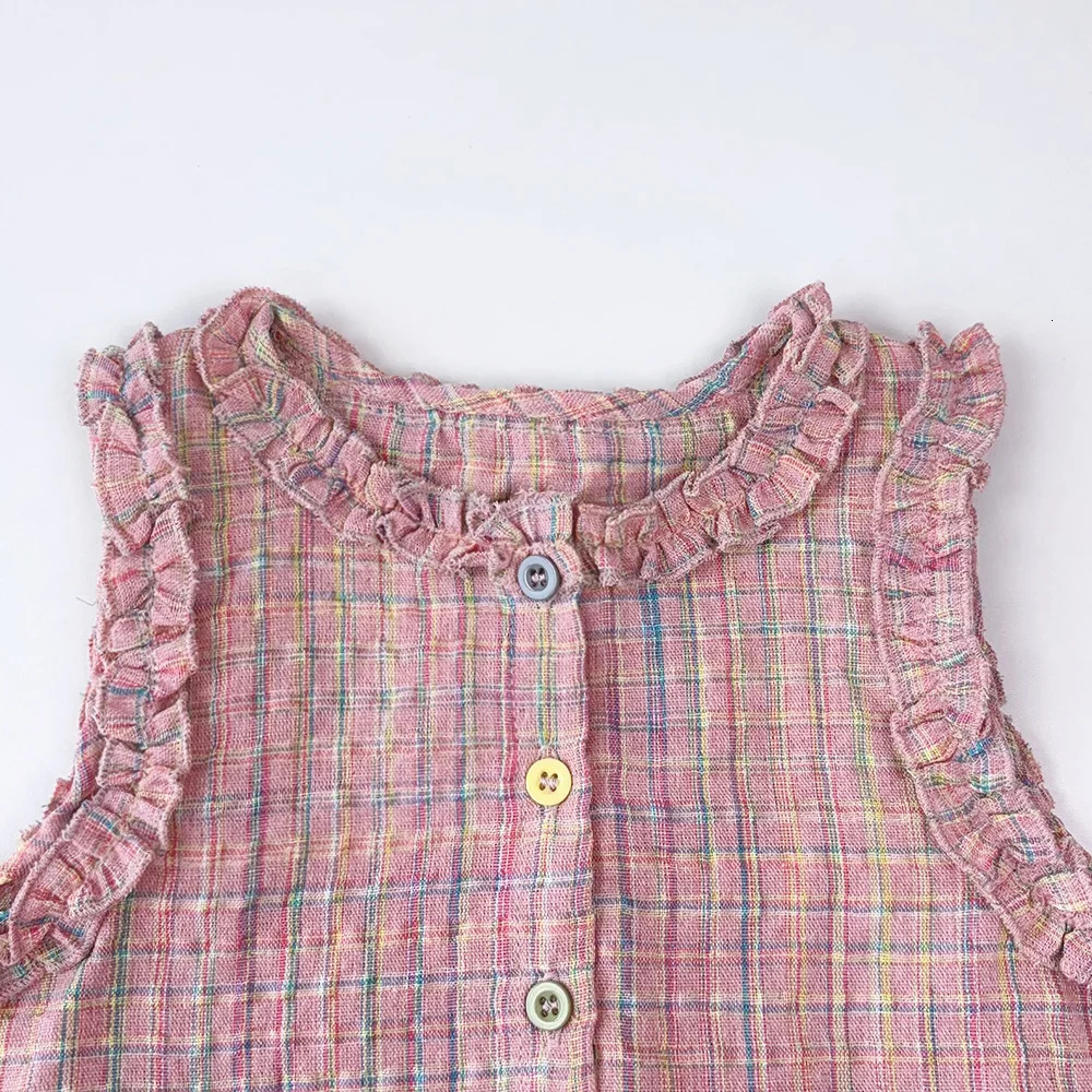 Pink Girls Summer Two-piece Set with Single Breasted Sleeveless Top and Casual Pants Childrens Sets Kids Clothes 250314