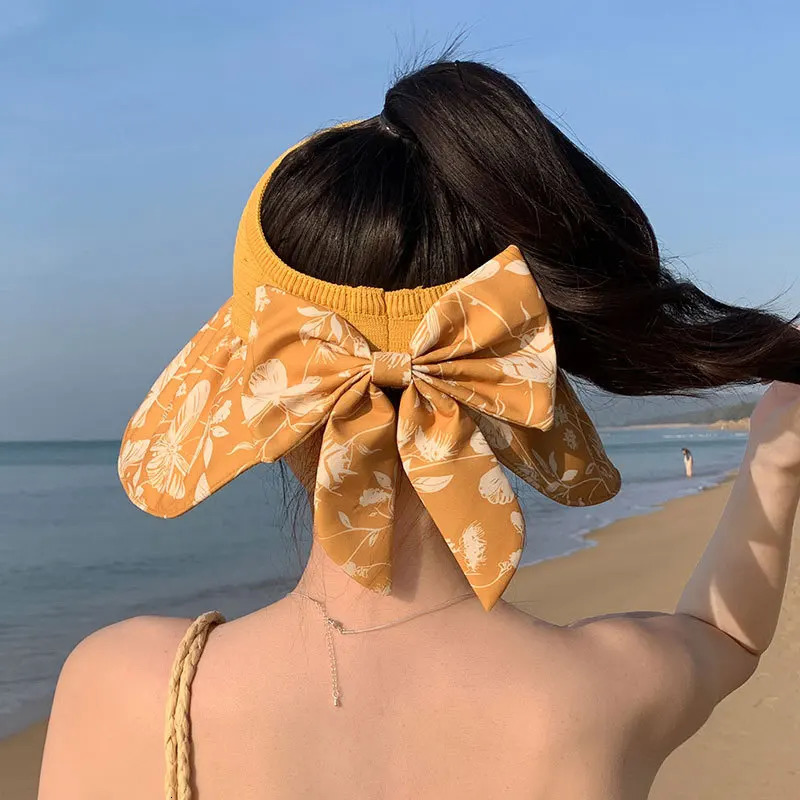 Summer Hats For Women Sun Hat With Flower Bow Empty Top Sun Hat Outdoor Sunshade Korean Style Sunhat Bucket Hat Female 250311