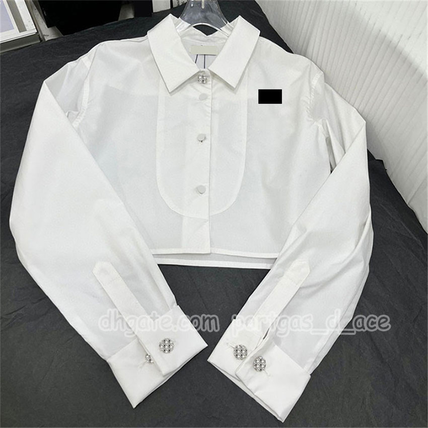 Designer Women White Cropped Shirts Luxury Letter Embroidered Long Sleeve Lapel Blouse Summer Street Style Vacation Tops