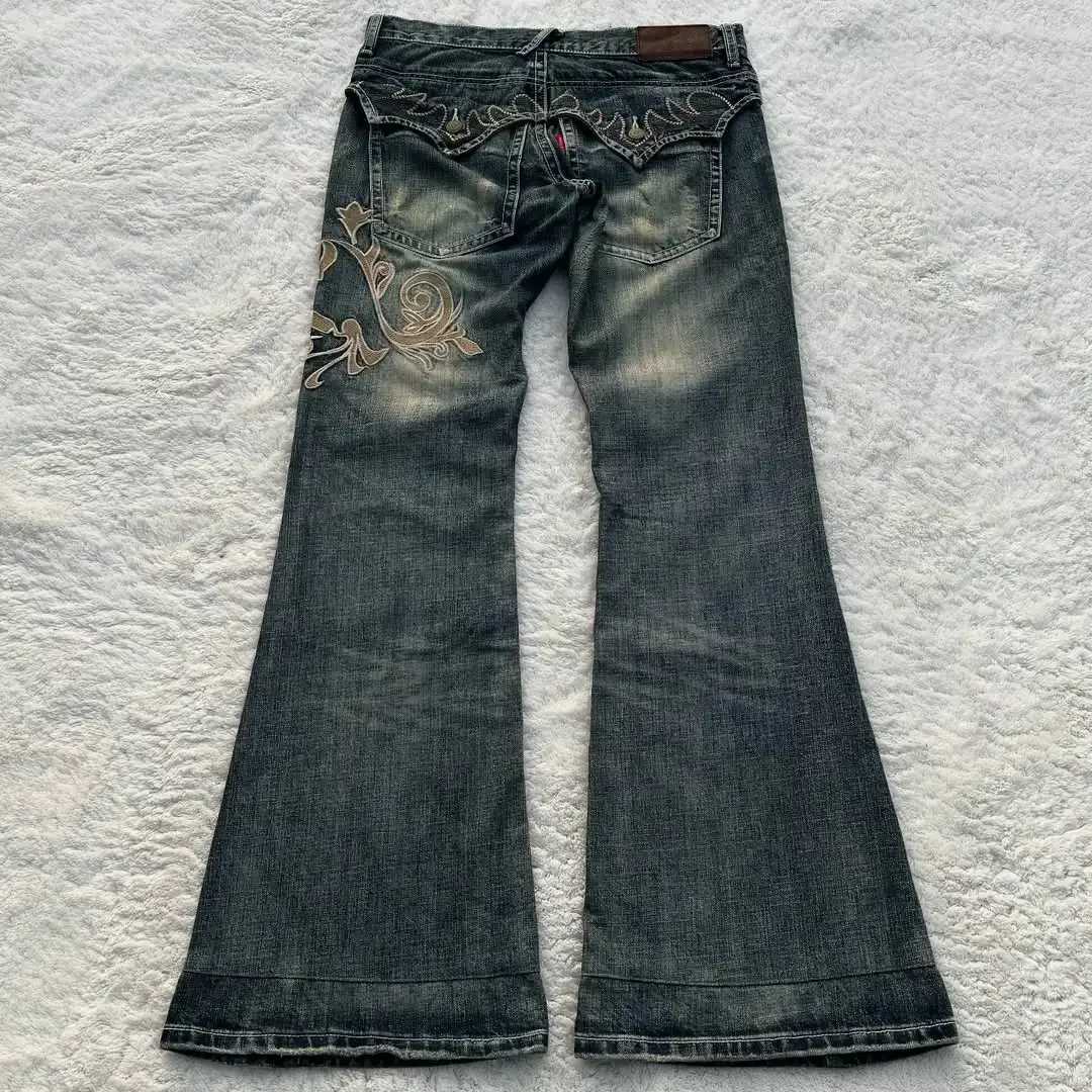 Y2K Harajuku Retro American Jeans for Mens Gothic Hip-Hop Street Casual Baggy Blue Jeans New Trendy Versatile Flared JeansT250314
