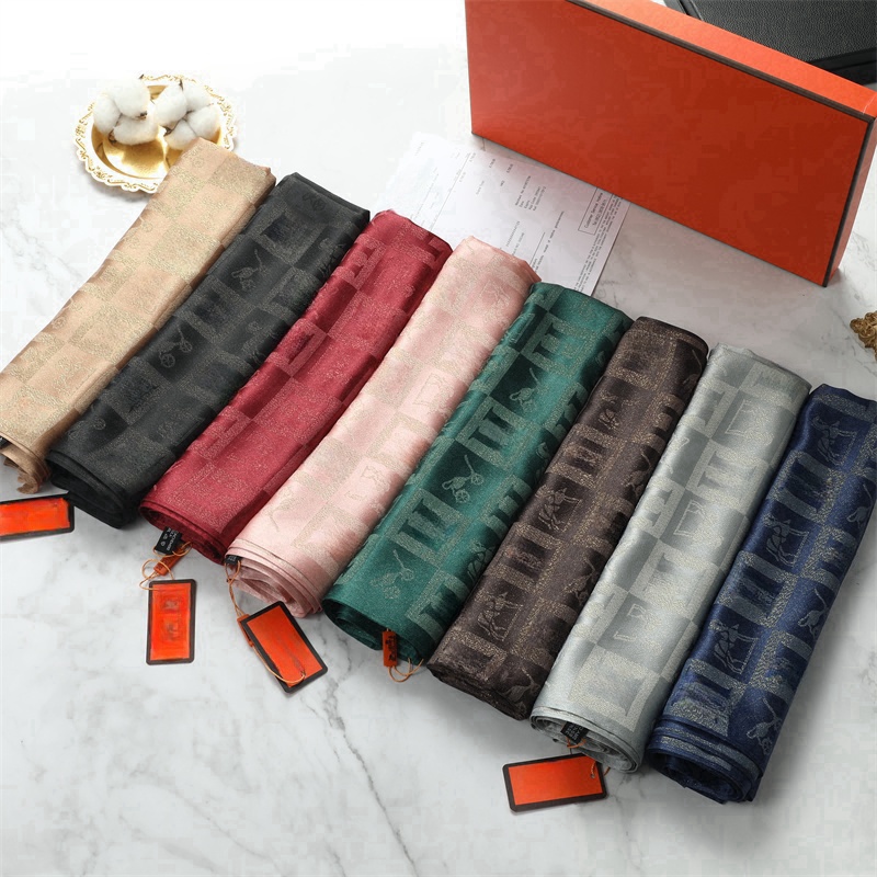 180x70cm Gold silk long scarf Luxury letter Brand Designer Hair Scarf Print Head Scarfs 2025 Large Handkerchief Hijab Shawl for Women