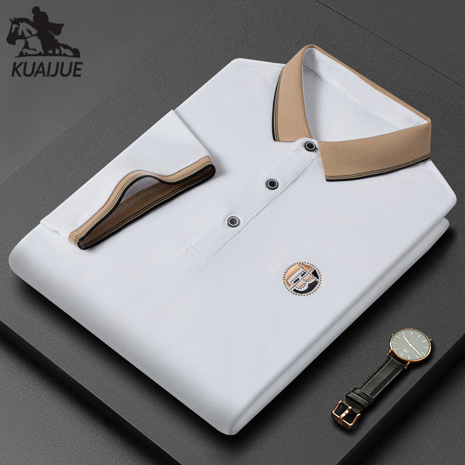 Mens high quality summer lapel mens short sleeve polo shirt fringe solid color business casual M4XL 8601 250312