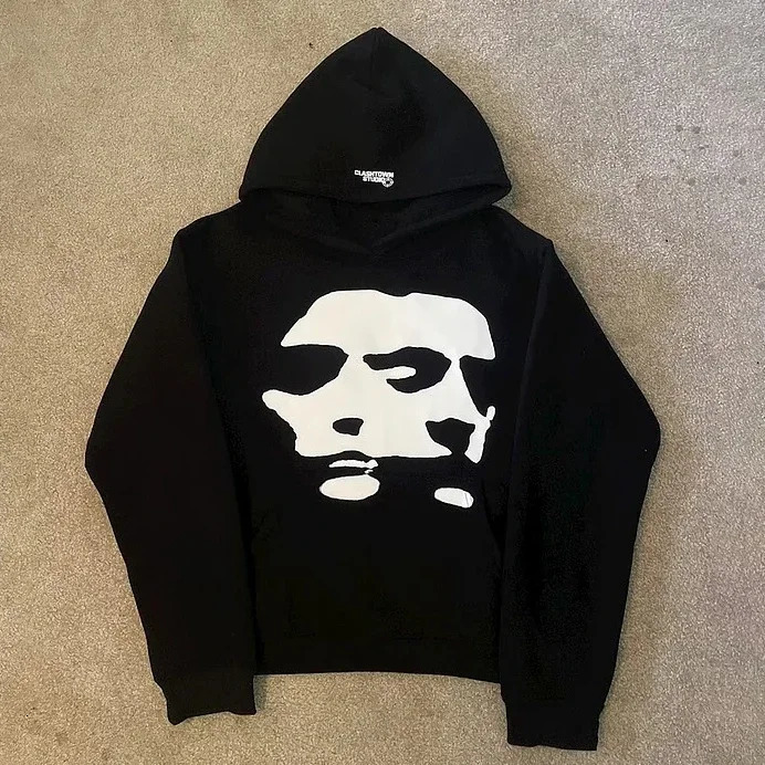 Y2K Hooded Sweatshirt Harajuku Gothic Two Face Graphic Print Oversized Hoodies Casual Fashion Men Women Streetwear Clothing 250314