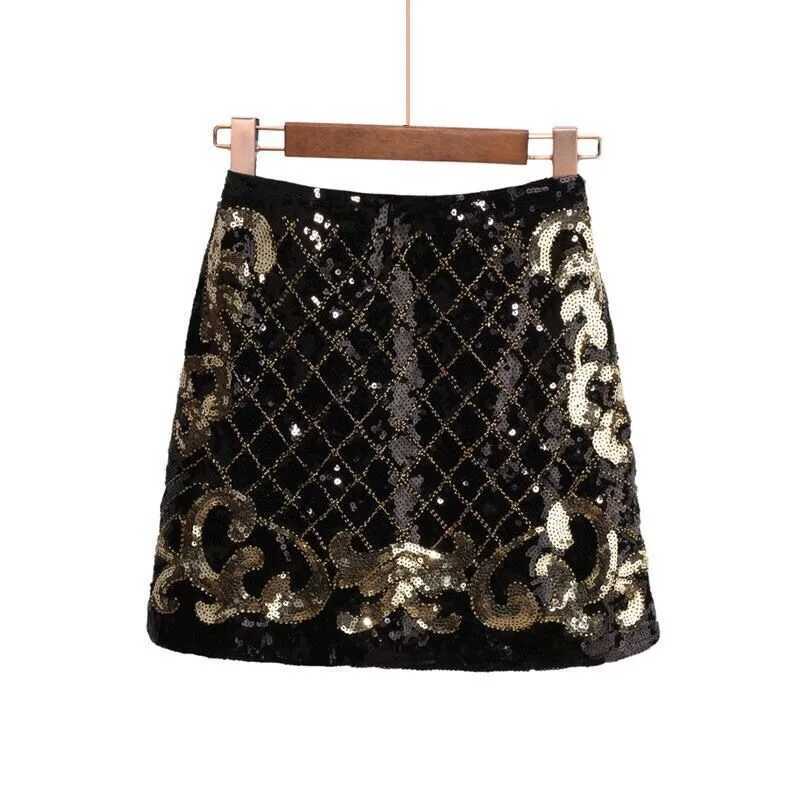 Skirts Womens Heavy Industry Edge Pearl sequin Abstract Pattern High Waist A-line Versatile Half Sleeve Short Sleeve Womens Y250314BRFM