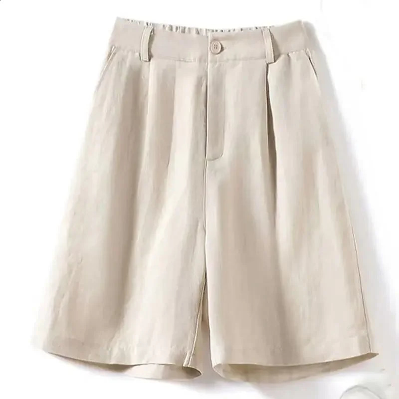 Cotton and Linen Shorts for Women Summer 2025 Loose High Waisted Wide Leg Pants Casual Versatile Solid Retro Straight Shorts 250313