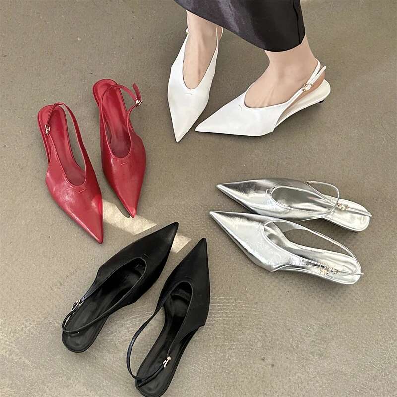 Eilyken Designer Pointed Toe Buckle Strap Pumps Women Sexy Thin Low Heels Elegant Banquet Dress Mule Ladies Shoes
