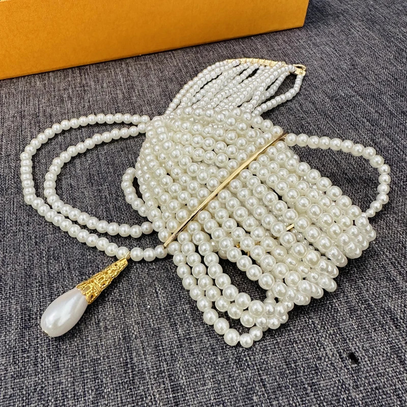 Vintage Handmade Multi-layer Pearl Tassels Choker Collar Chain Necklace250305