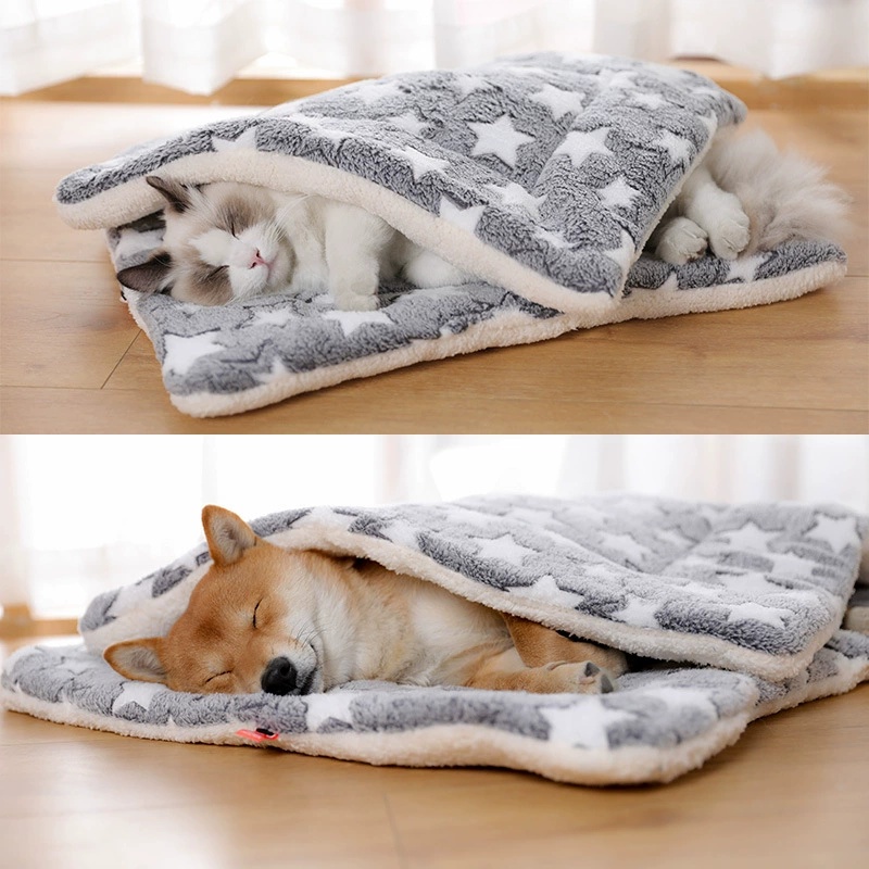 Pet Sleeping Mat Dog Bed Cat Bed Soft Hair Thickened Blanket Pad Fleece Home Washable Warm Bear Pattern Blanket Pet Supplies