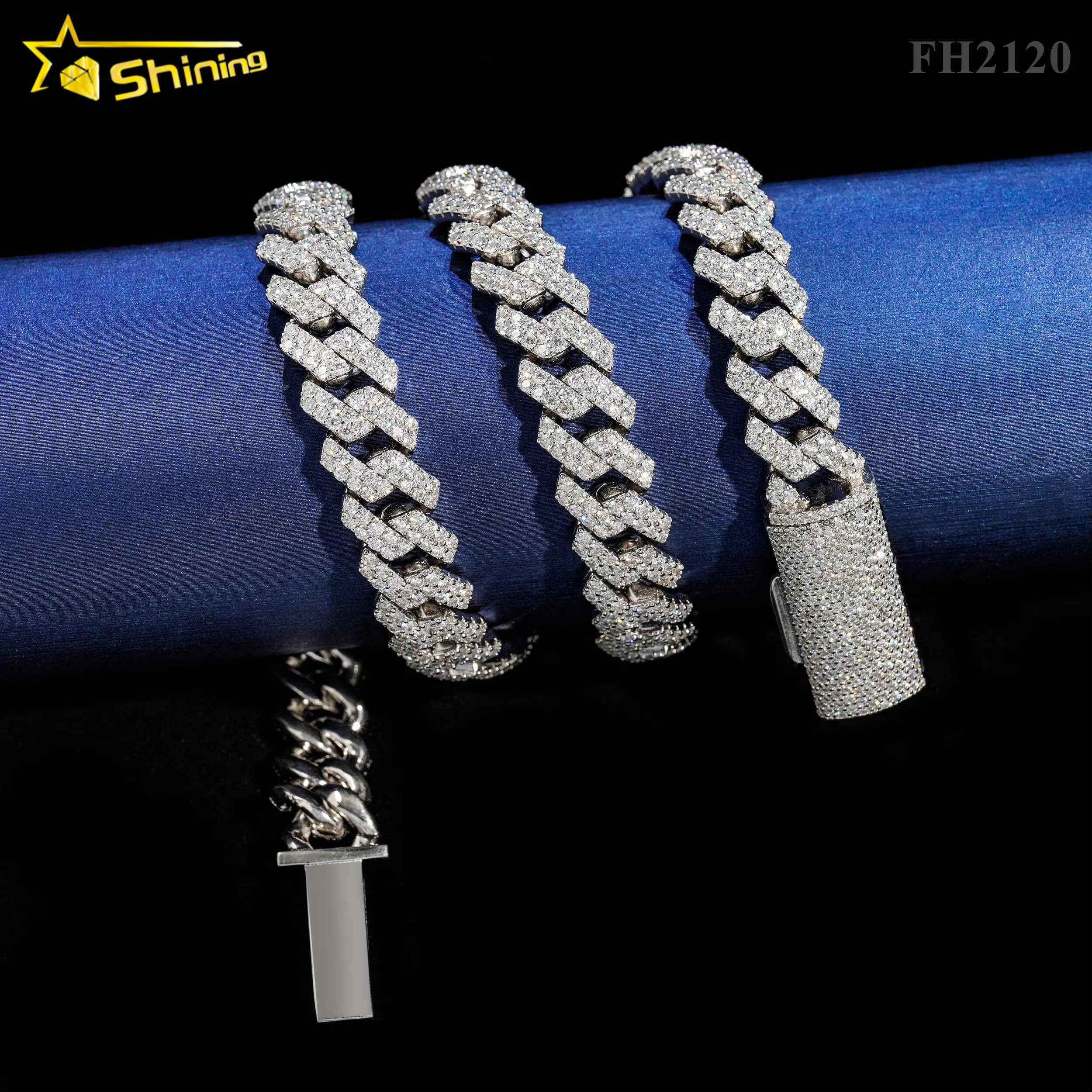 Hot Sale Iced Out Pass Diamond Tester 925 Sterling Silver Cuban Necklace 12MM Hip Hop Jewelry Moissanite Cuban Link Chain