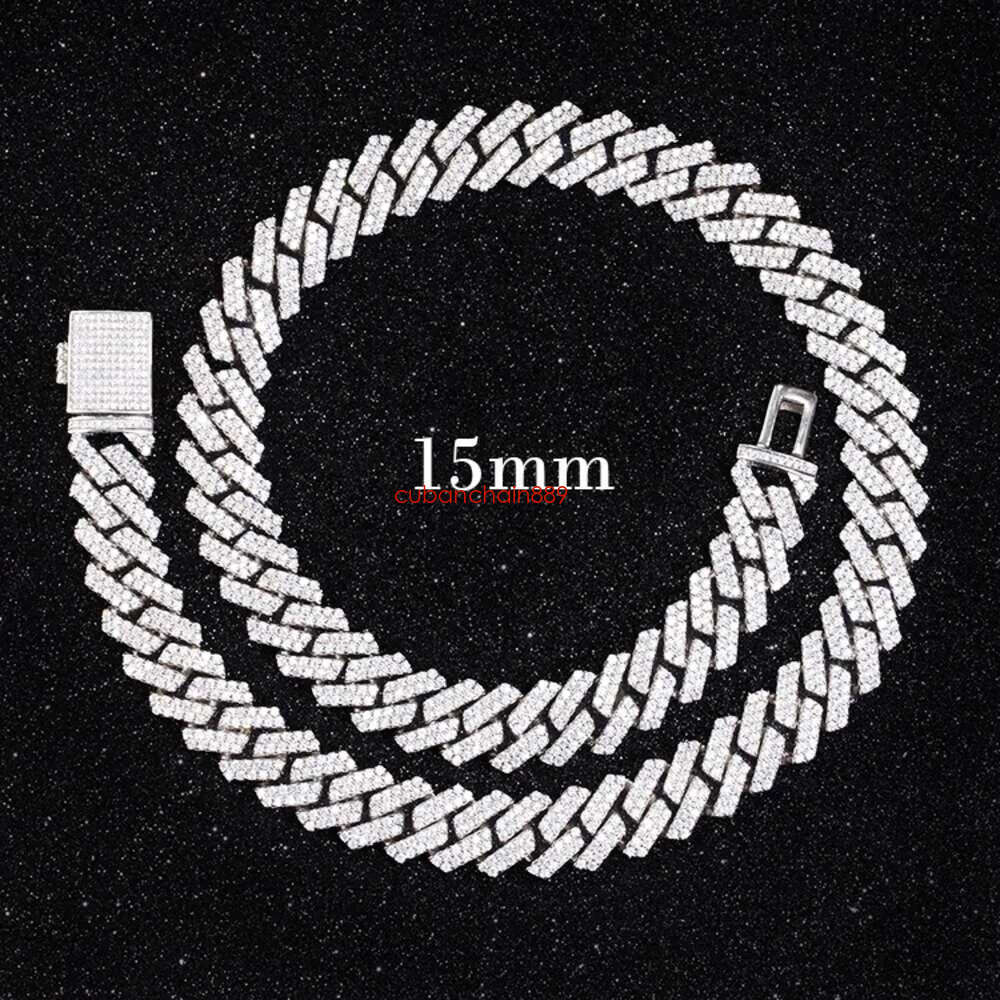 designer chain necklace hip hop jewelry 15mm wide 2rows k chains vvs moissanite white gold plated sterg sier cuban bracelets