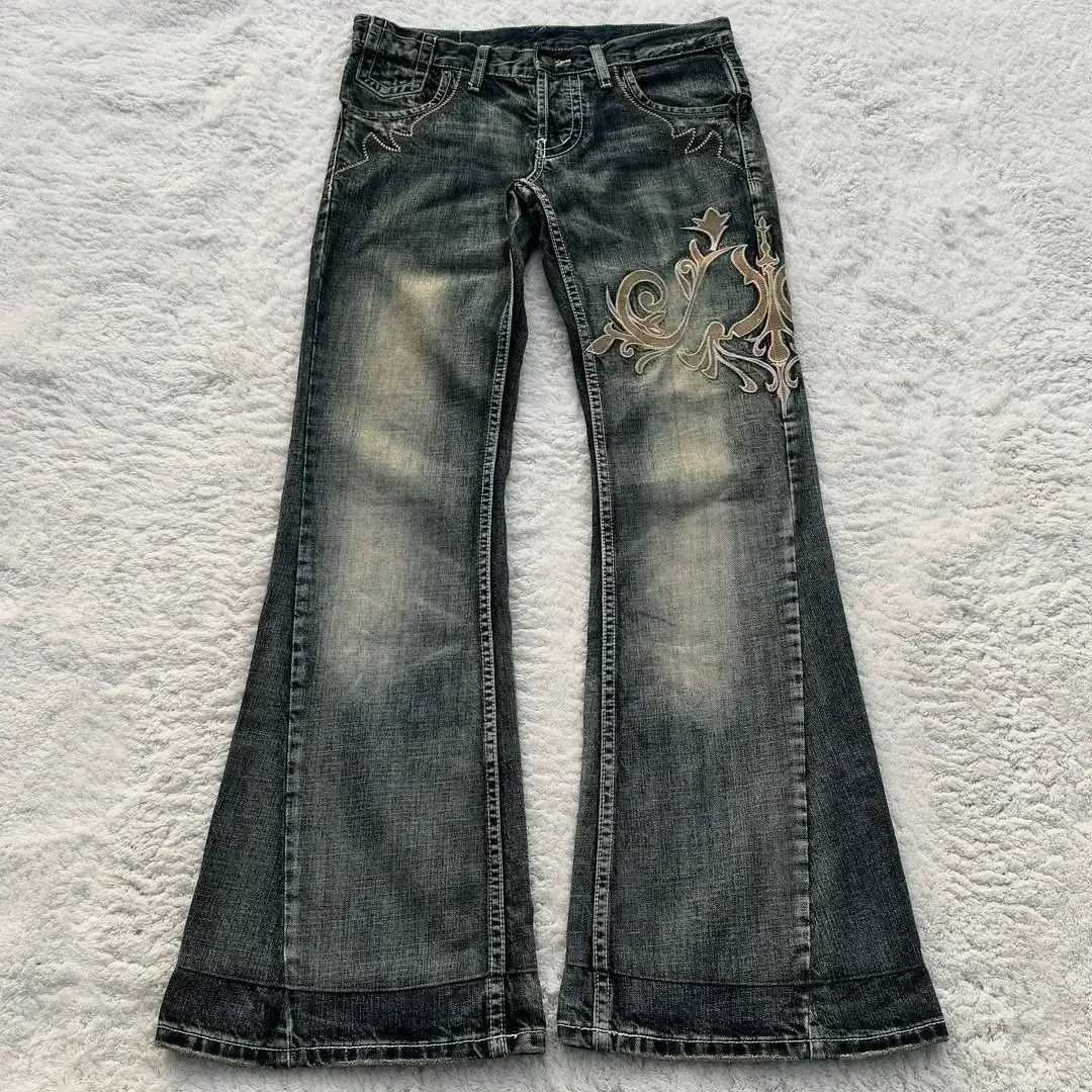 Y2K Harajuku Retro American Jeans for Mens Gothic Hip-Hop Street Casual Baggy Blue Jeans New Trendy Versatile Flared JeansT250314