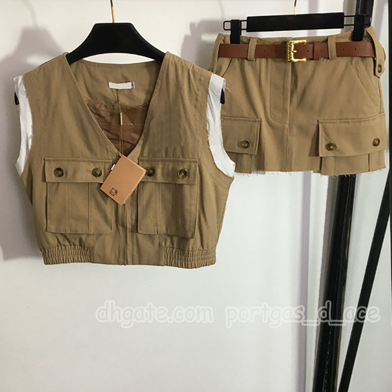 Women Fake Two Piece Skirt Vest Tops Set Luxury Designer Tank Jackets Mini Skirts Vacation Outfits Summer Street Style Half Skirt