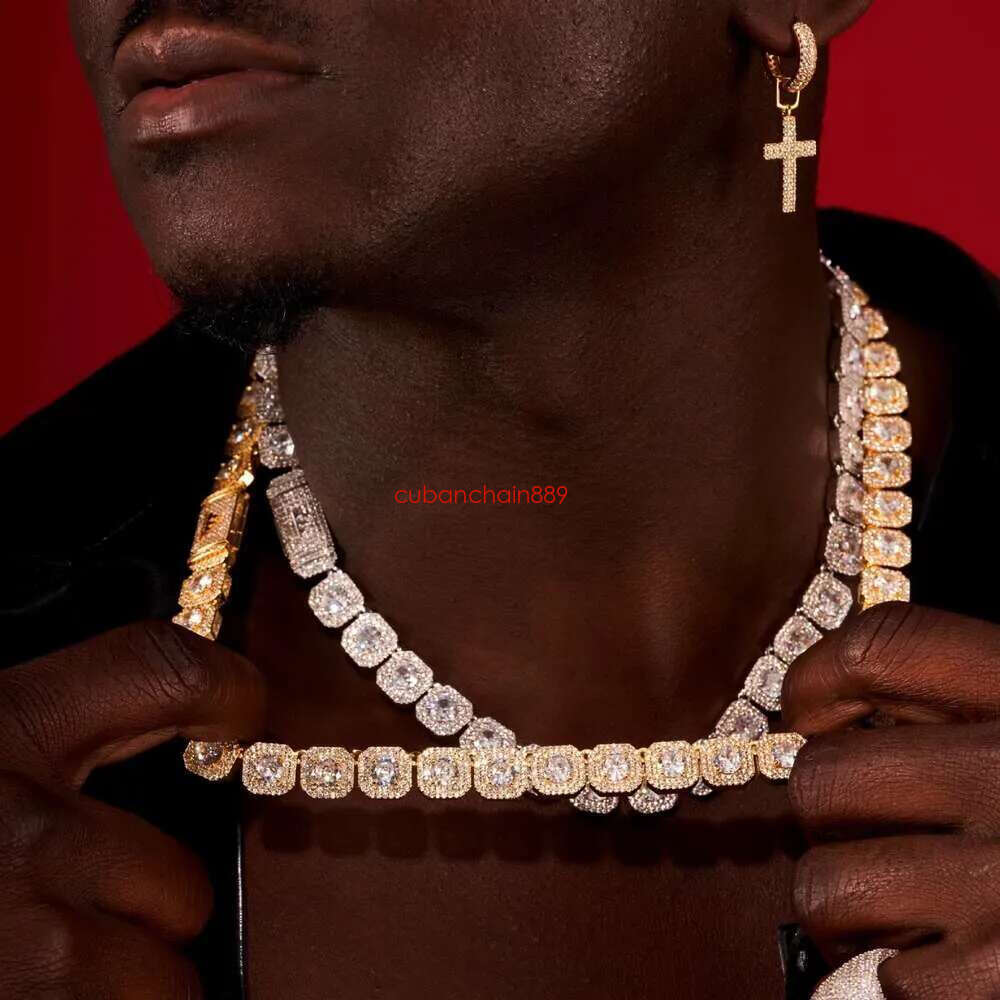 Necklace bracelet Moissanite Dia Custom Vvs Cuban k S Sier 10mm Large Tennis Chain Solid Back Hiphop