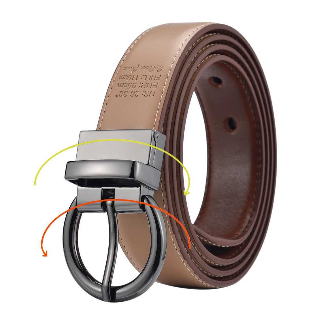 Wens Rrsible Leather Belt Waist Strap Jeans Dress with Rose Gold And Black Rotate Buckle X250314