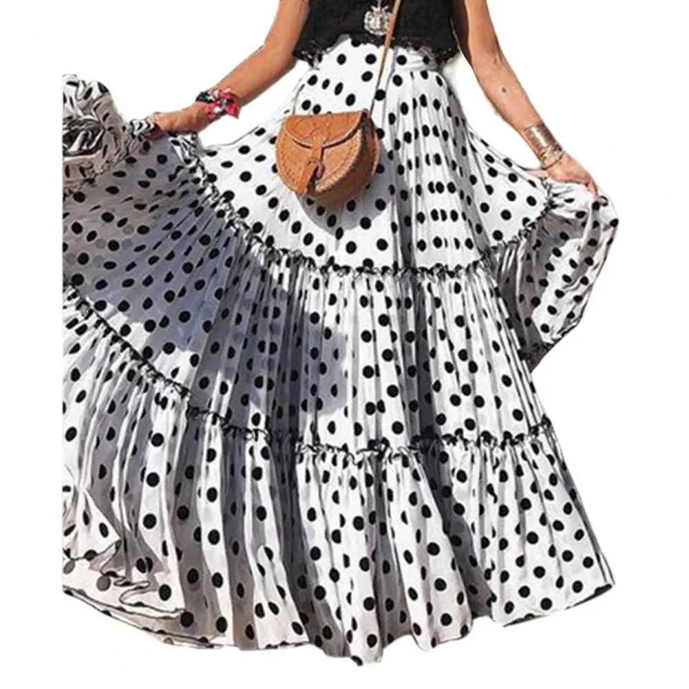 Skirts Skirt High Waist Polka Dot Ruffle New Arrives Summer Womens Large Size Ruffle A-line Swinging Maxi Wholesale Direct Shipping Y250314IAWA