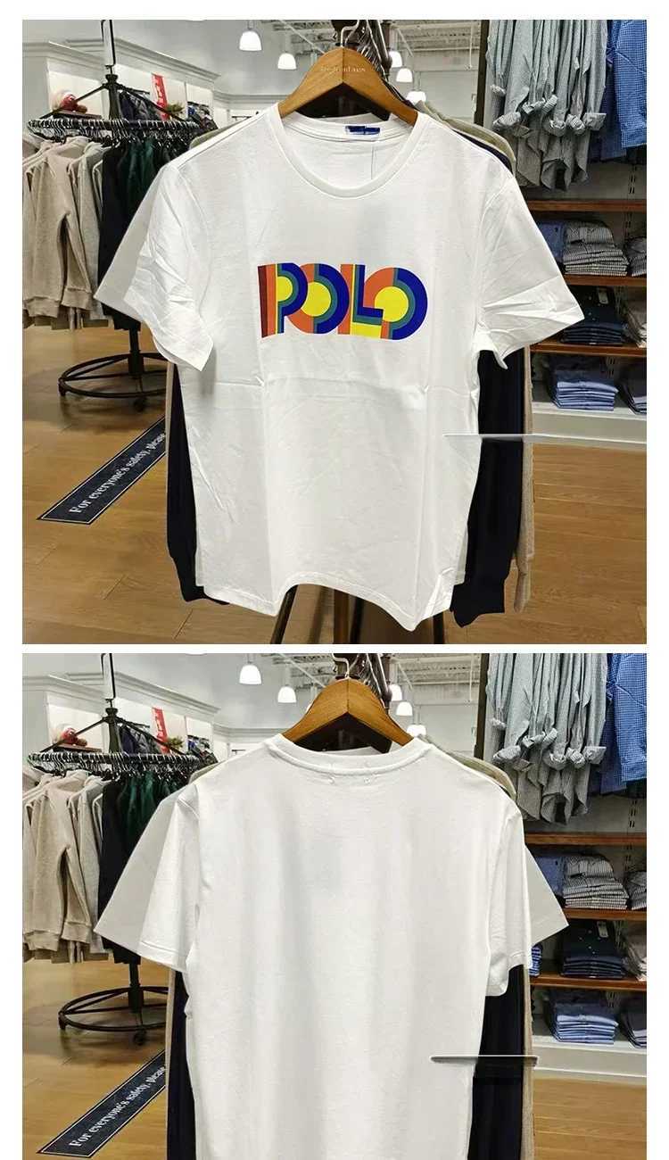 American Mens Rainbow Printed Round Neck Pure Cotton Short Sleeved High Street T-shirt Large Couple T-shirt 2024 Latest VersionT250314