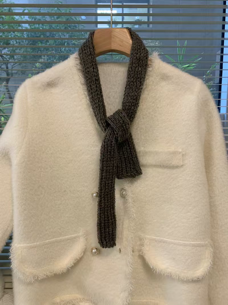K125 Good stuff for atmosphere~Wool blended short thin scarf niche trendy solid color sausage autumn and winter small scarf for men and women