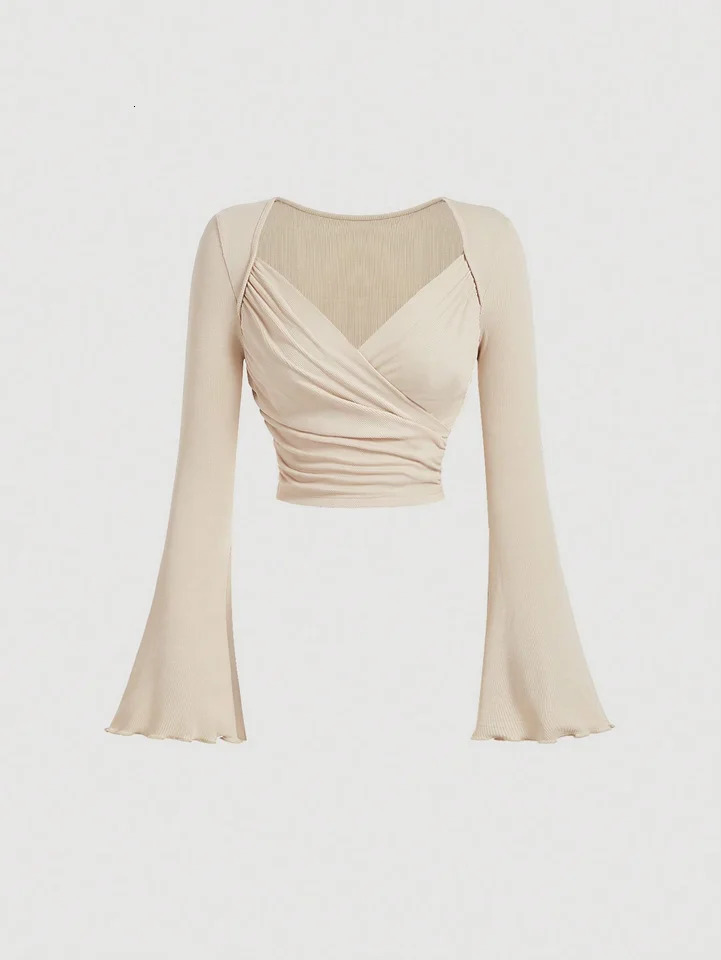 Pure desire sweet and spicy style long sleeved western-style base shirt V-neck slim fit and slimming inner top for women 250314