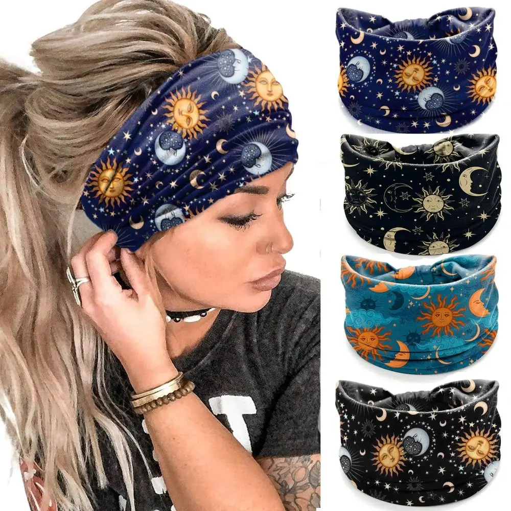 Women's and Girls' Classic Boho Knotted Headband Comfortable Flower-Printed Turban Wrap