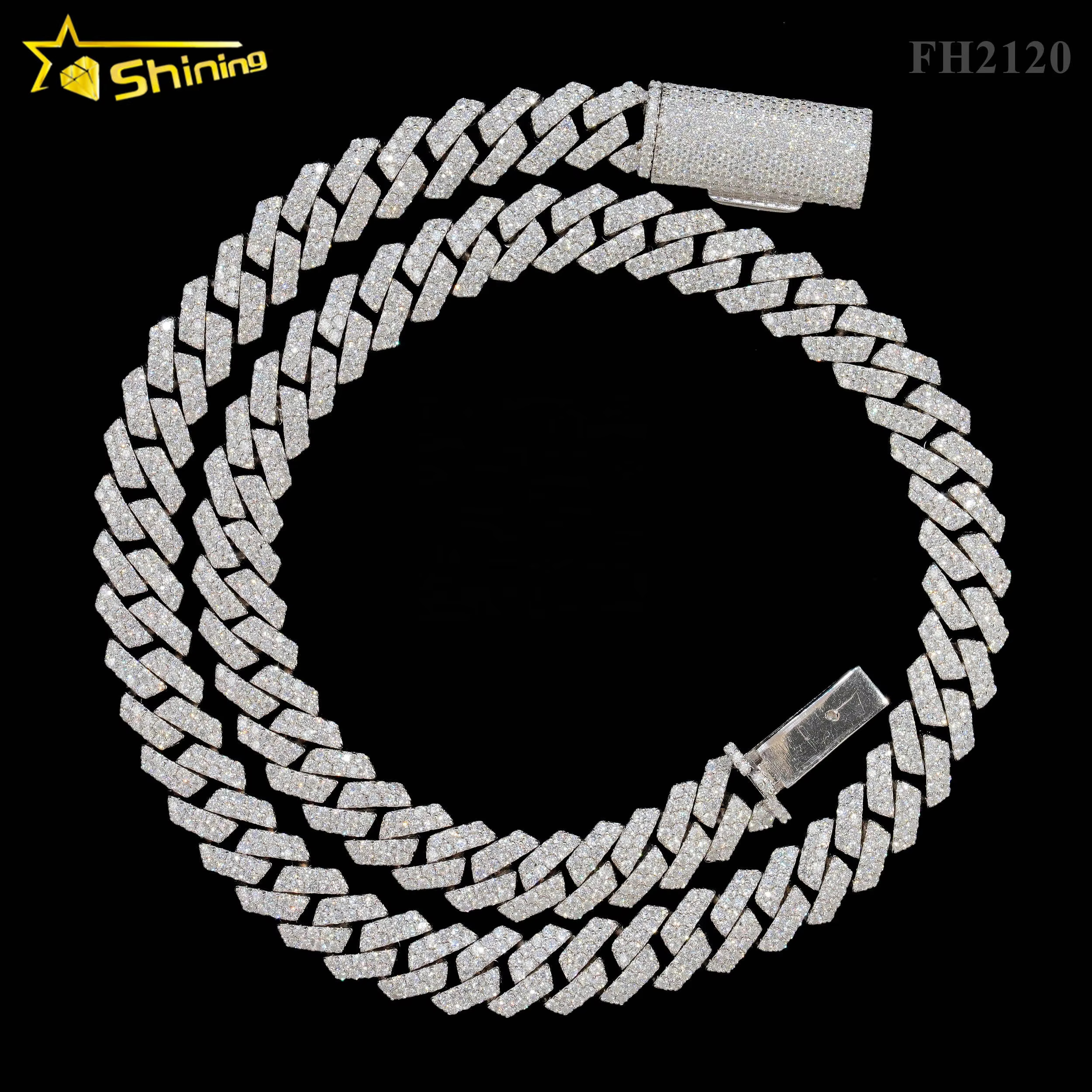 Hot Sale Iced Out Pass Diamond Tester 925 Sterling Silver Cuban Necklace 12MM Hip Hop Jewelry Moissanite Cuban Link Chain