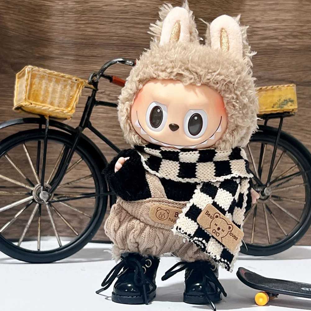 For 17cm Labubu Doll Clothes Fashion Clothes Set Sweater Hat Scarf Shoes Mini Plush Doll Outfit Accessories Ropa LabubuT250313