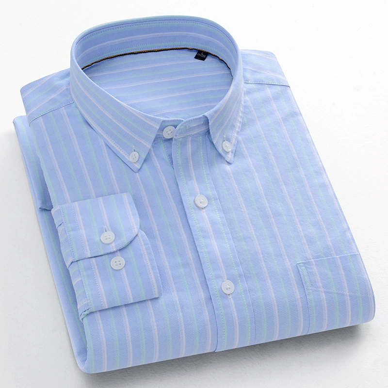 PLus Size XXXXL Blue Stripes Spring Autumn Shirt Cotton Oxford Retro Casual Shirts Cardigan Striped Men's Casual Shirts Grey Tops