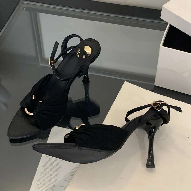 Eilyken Sexy Pleated Hollow Out Buckle Strap Women Sandals Summer Pointed Toe Thin High Heels Banquet Party Female Shoes