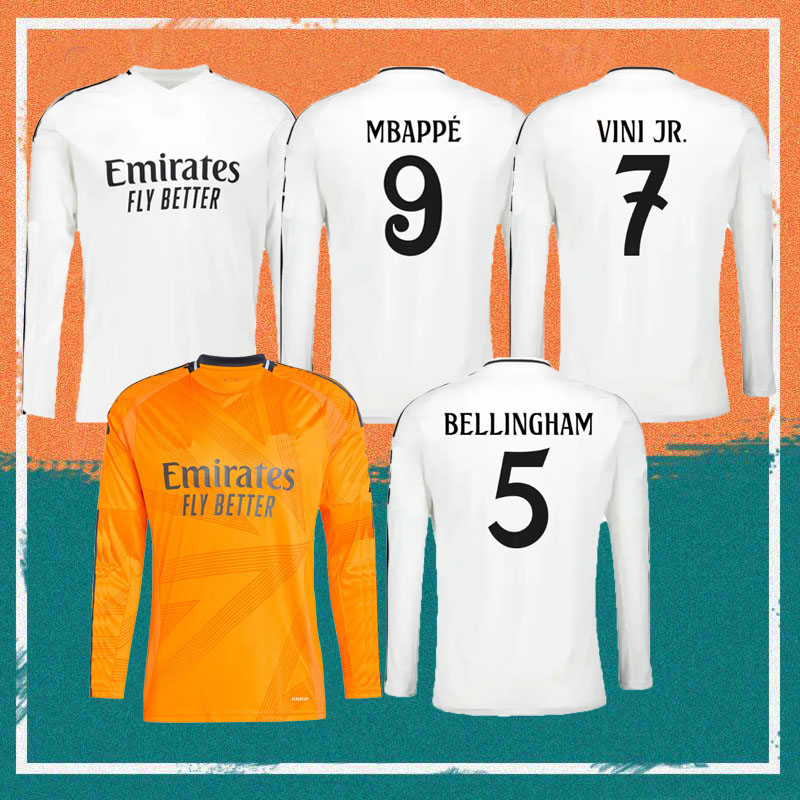 24/25 Long sleeved BELLINGHAM MBAPPE Soccer Jerseys 2024 Madrids MODRIC ALABA VINI JR shirt RODRYGO VALVERDE TCHOUAMENI GULER CAMAVINGA Football Uniform