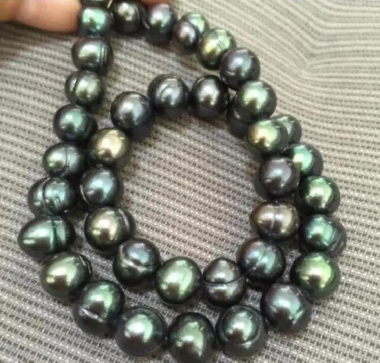 18 Gorgeous 8~9mm natural tahitian black green baroque pearl necklace 42~84cm Lenght 250314