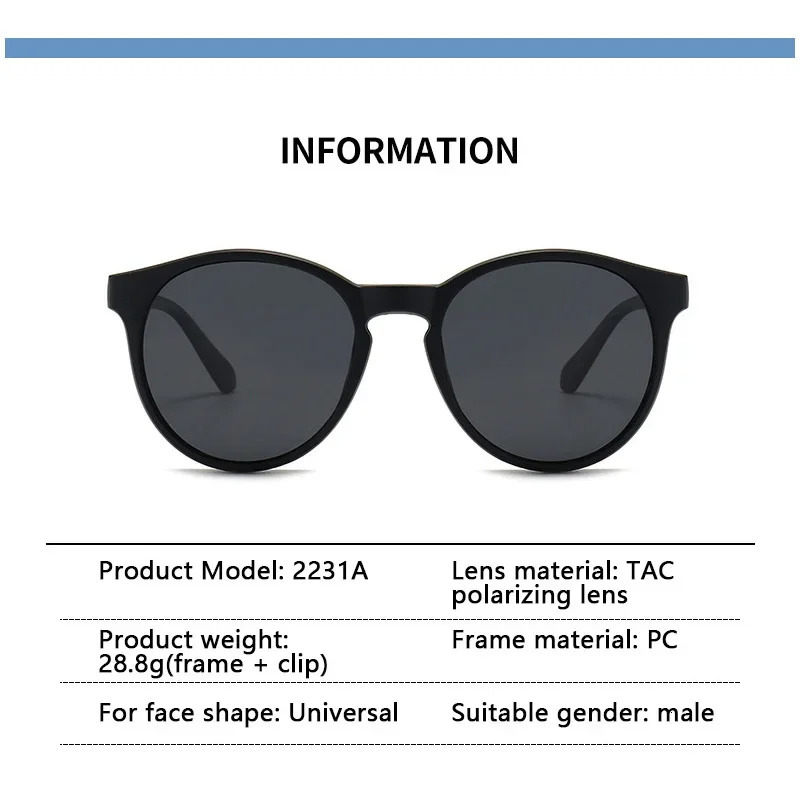 6 In 1 Custom Men Women Polarized Optical Magnetic Sunglasses Clip Magnet Clip on Sunglasses Clip on Sun Glasses Frame 250221