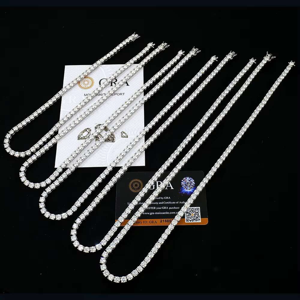 High quality jewelry, sier necklace, platinum plated 5mm round bright cut pyroxene tennis chain with GRA