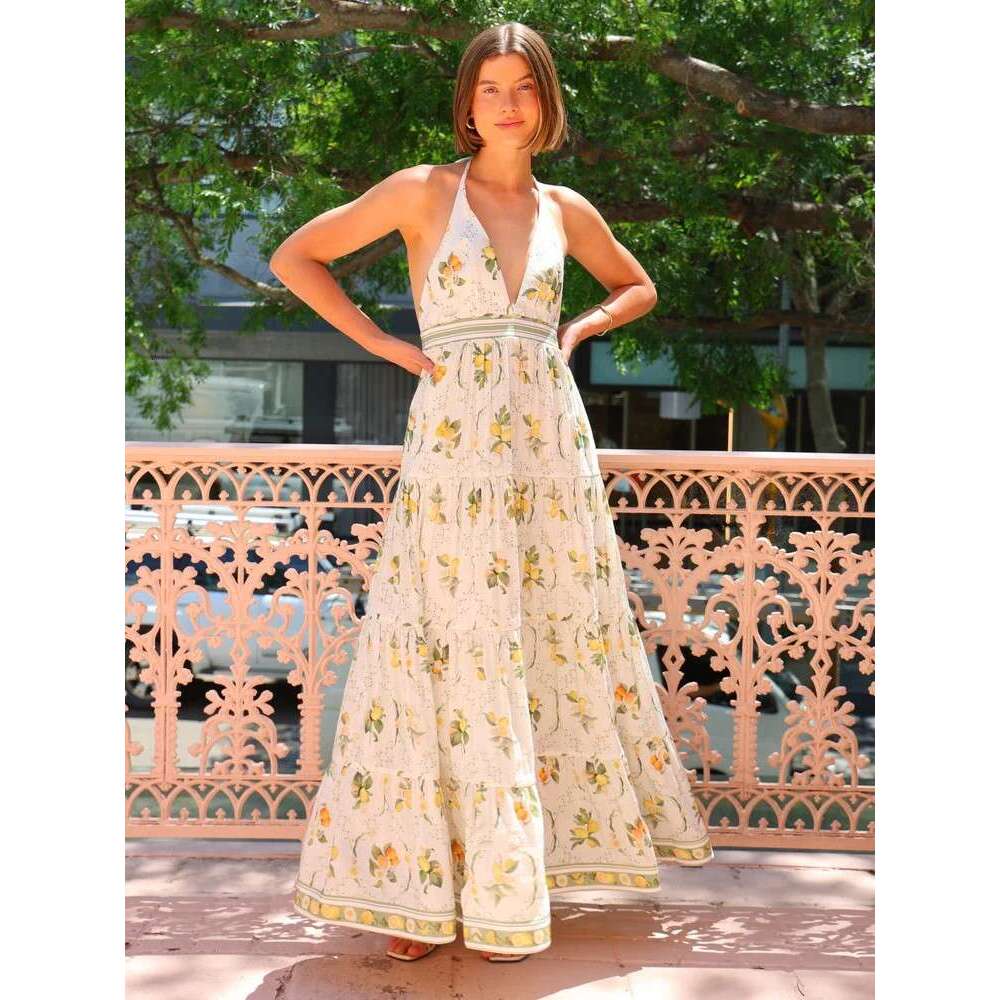 Bestseller 2025 Sweet Wind Hanging Neck Unique Backless Deep V-Neck Dress Ddmylion