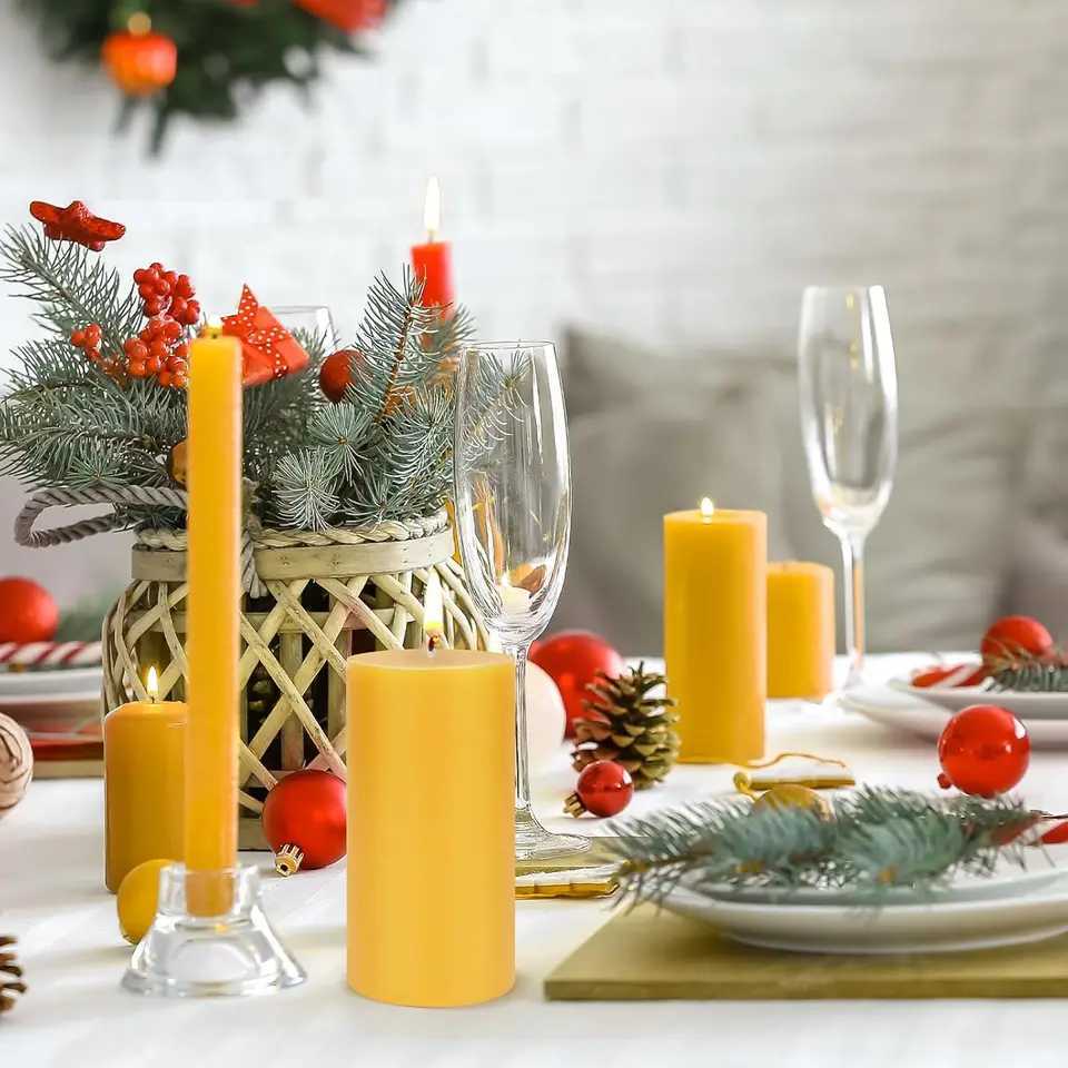 2-8PCS Driples Beeswax Pillar Candles Long Burning Smokeless Slight Honey Scent Candles for Emergency Bees Wax Home Deco RelaxC250313