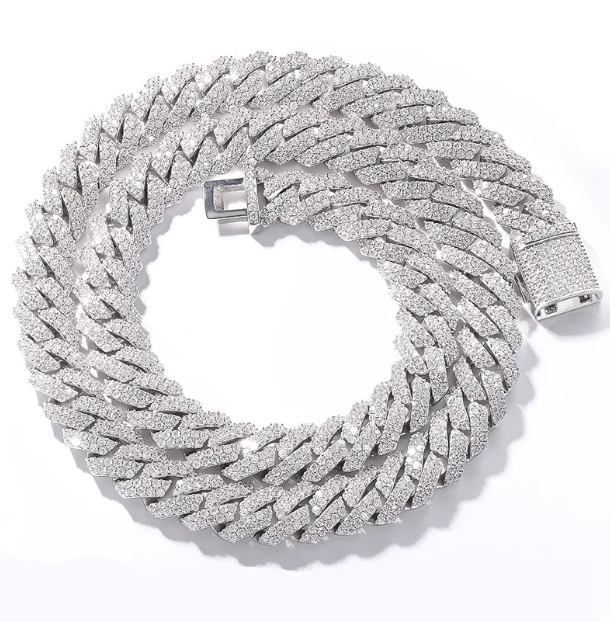 Elegant Sterling Silver Cuban Link Chain with High-Quality Moissanite Charms for Modern Gentlemen