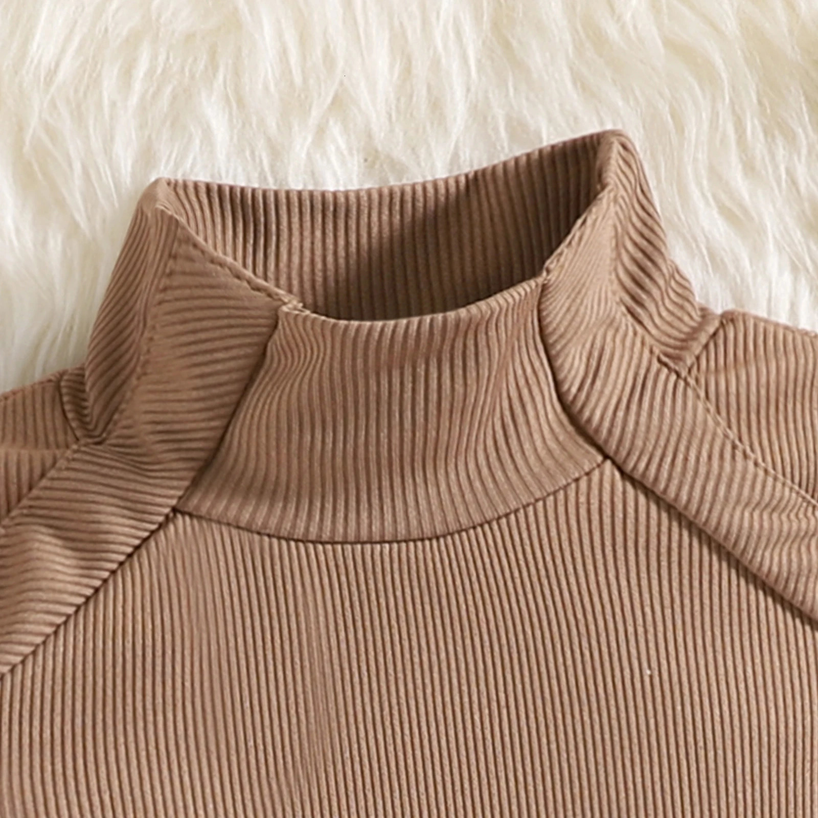 3PCS Autumn Style 1-5 Year Old Girl Baby Fashionable Casual High-Neck Solid Color Top Houndstooth Shorts Set 250314