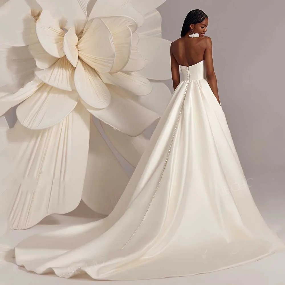 2025 Simple A-Line Wedding Dress Sweetheart Sleeveless Satin Church Bridal Bride Gown Vestidos De Novia Robe De Mariage