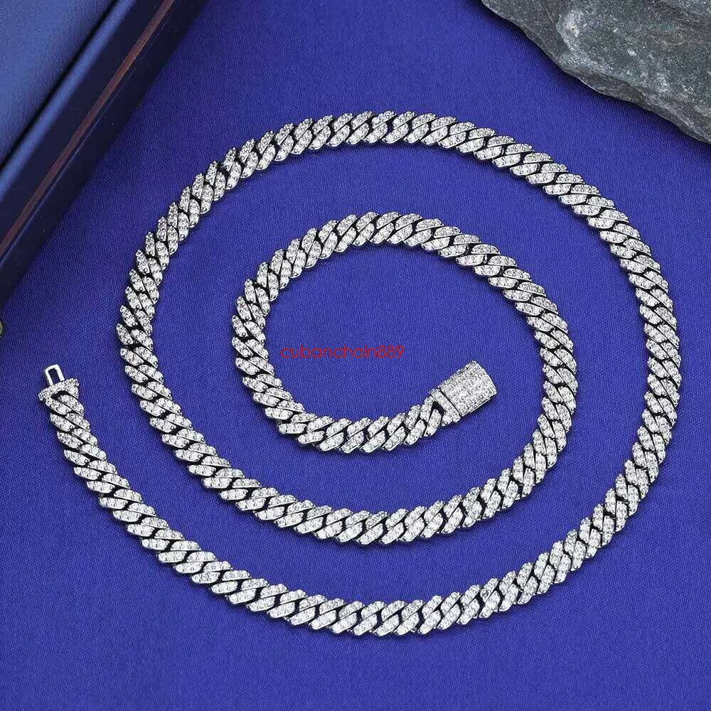NUOYA Hight Quality 6MM VVS Moissanite k Hip Hop Jewelry Women White Gold Sier Cuban Chain Necklace For Gift